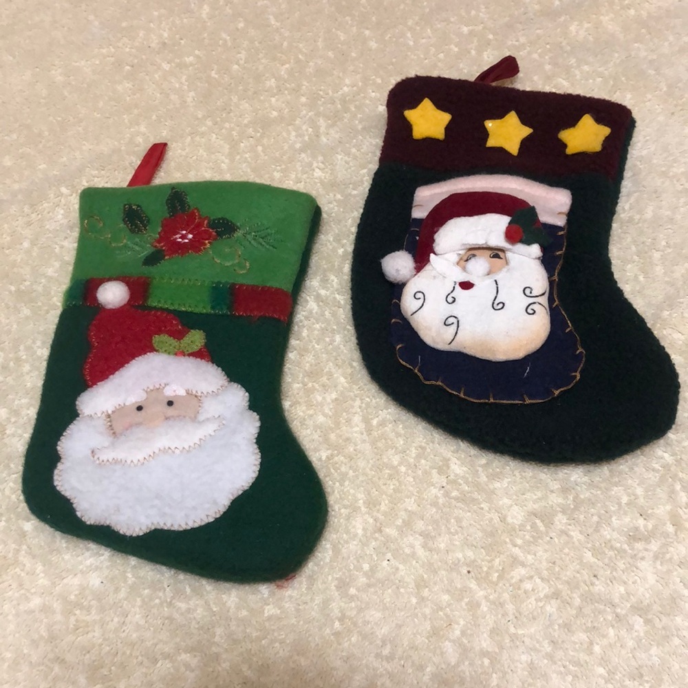 Lot of 2 Small Christmas Stockings Two Different Patterns 7”x4.25” Party Favors